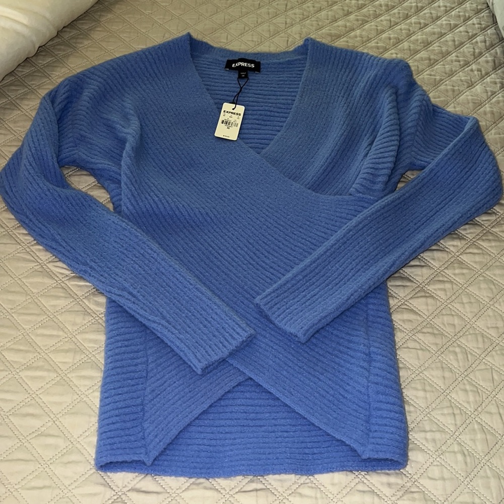 NEW Express Blue Sweater Soft Feel Cross Front NWT $78